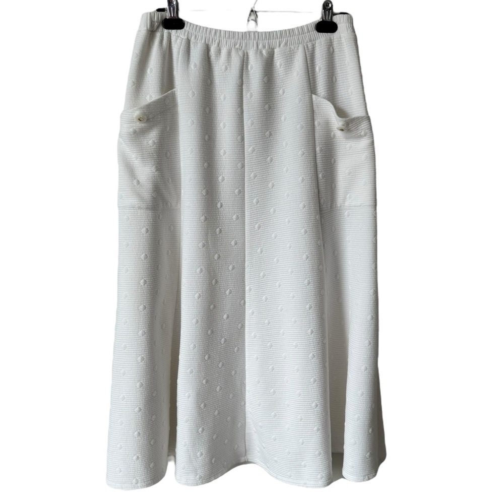 Vintage White Midi Skirt Embossed Elasticized Waist Pockets Jogger Women's Sz 8